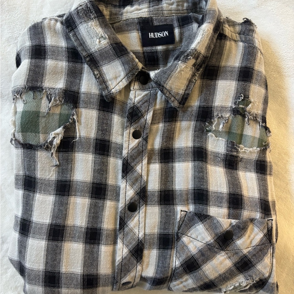 Hudson Jeans Men's Distressed Plaid Shirt